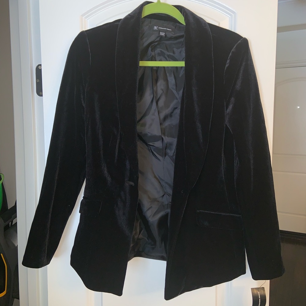 INC size Small Petit Black Velvet Blazer